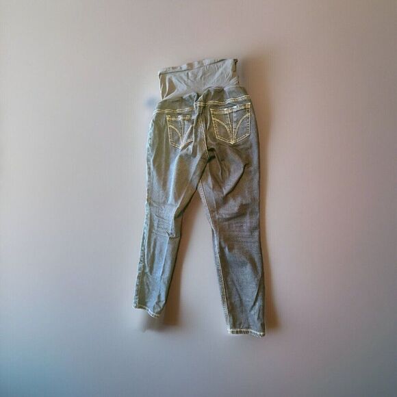 Indigo Blue Maternity Straight Jeans Full Panel Large (31x 28) Dark Blue Denim - Picture 3 of 10